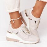 HUSHH Femmes de Baskets à Lacets Chaussures Sportives Femmes Chaussures vulcanisées Plateforme décontractée pour Femmes Baskets Confortables-Beige,37, 37 EU